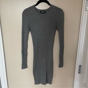 Express Long Sleeve Gray Ribbed Dress
